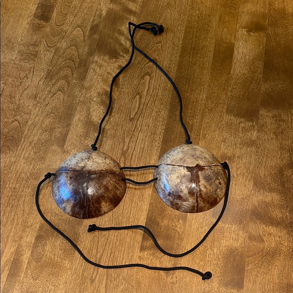 Coconut Shell Bikini Top with Black Straps
